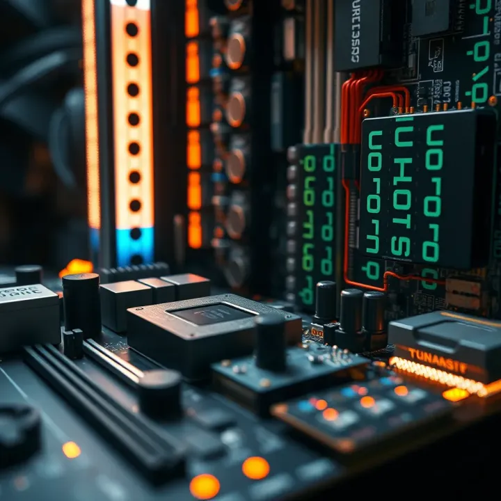 Visual representation of binary data flow through computer hardware components