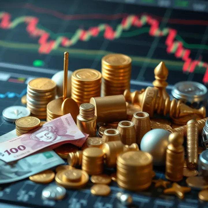 Illustration showing various financial assets like currencies, stocks, and commodities available on trading platforms
