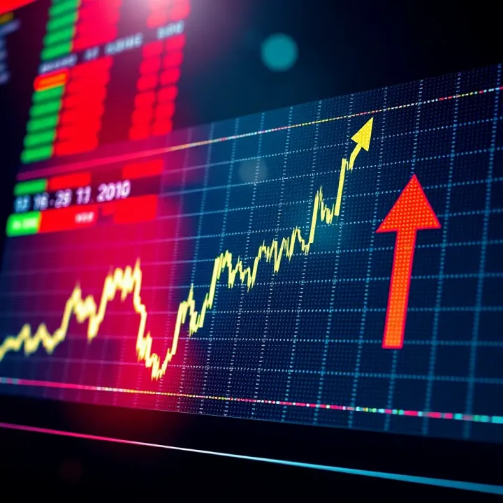 Graph displaying asset price fluctuations with upward and downward arrows indicating potential binary trading outcomes