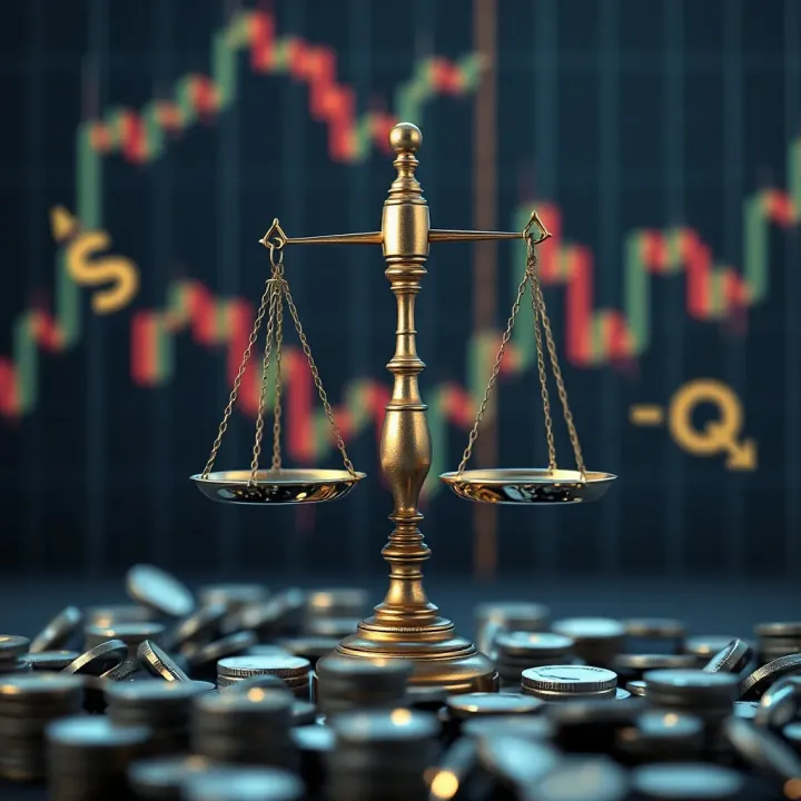 Visual Representation of Risk and Reward in Binary Trading Conceptual illustration showing risk and reward balance in binary trading with scales and financial symbols