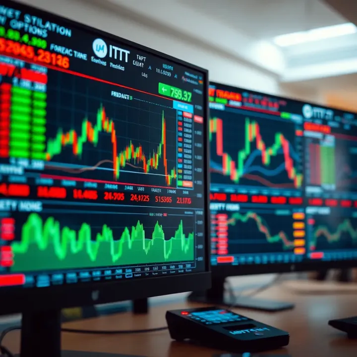 Forex market and binary options trading platforms with graphs and financial data