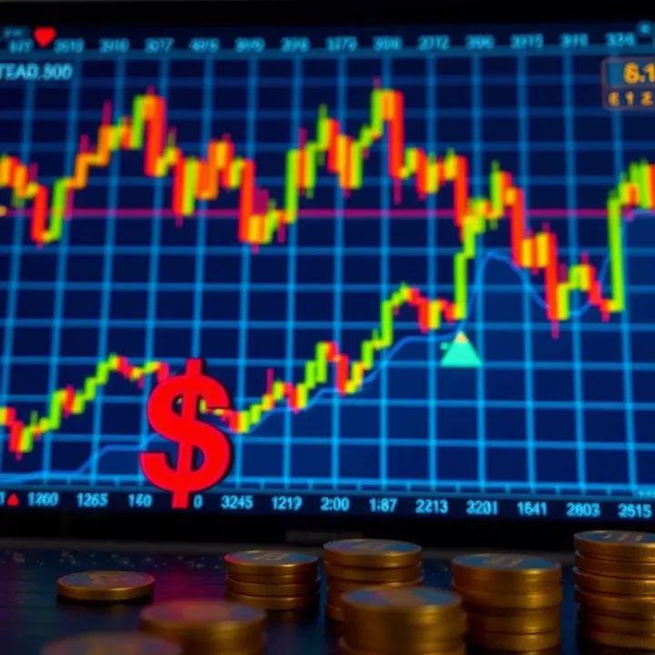Graph depicting forex binary trading trends and market analysis with currency symbols