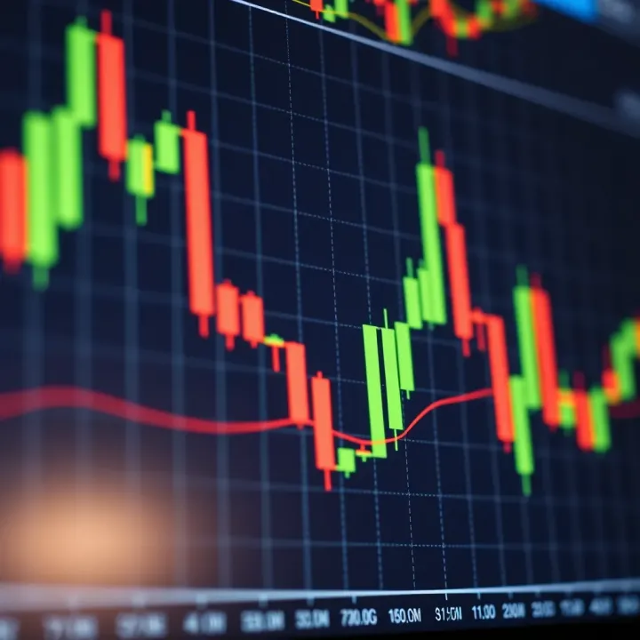 Candlestick forex trading chart showing price movements with green and red bars