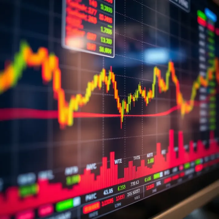 Graph showing currency exchange rate fluctuations on a digital trading platform screen