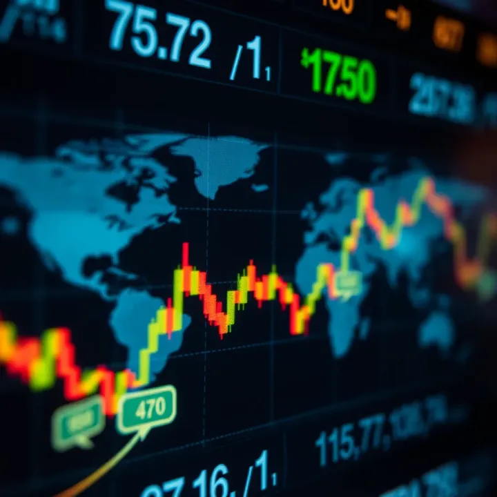 Global Currency Exchange Dynamics in Forex Trading Digital representation of global currency exchange with fluctuating graphs