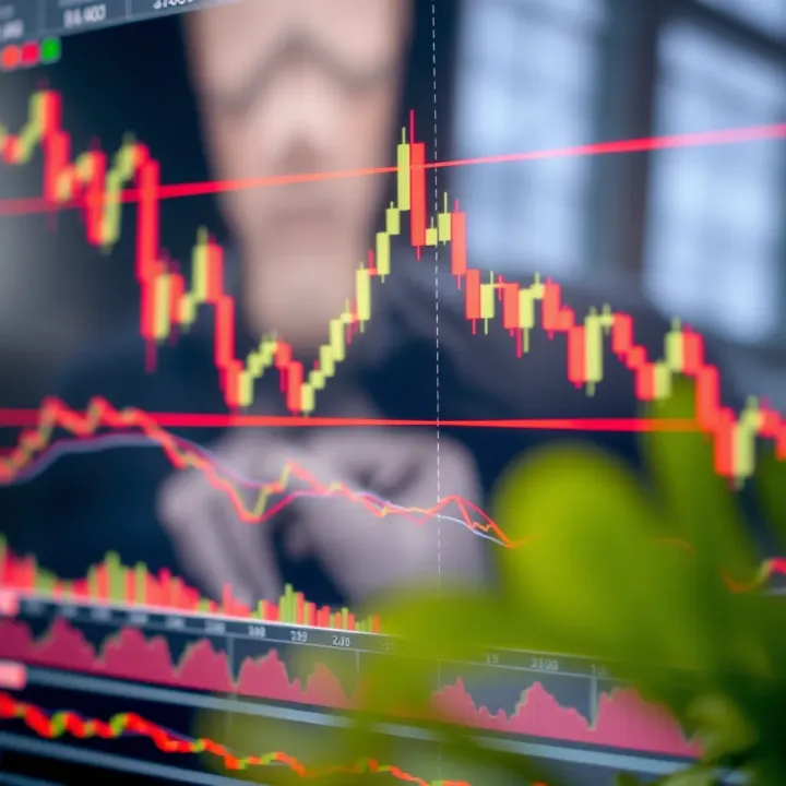 Graph showing fluctuations in forex market with trend lines and candlestick patterns
