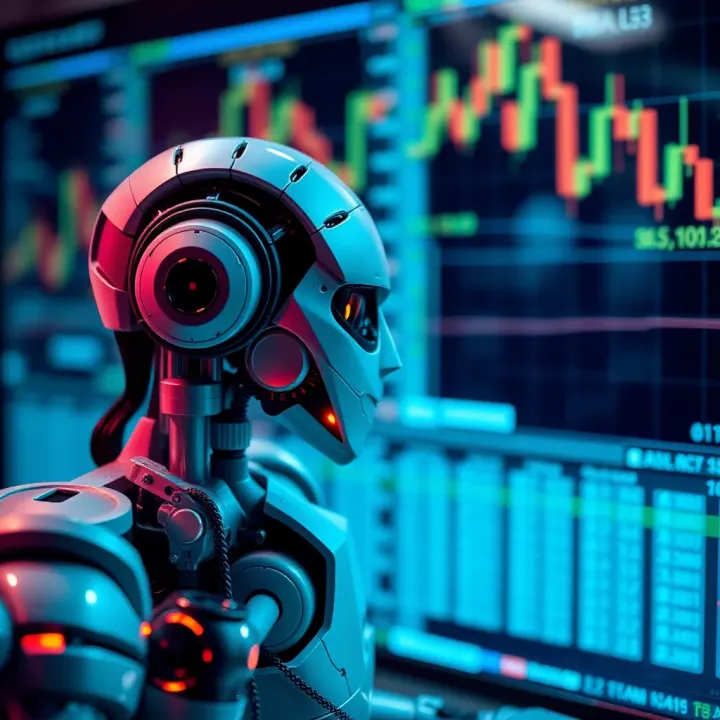 Conceptual representation of algorithm-driven forex robots optimizing currency trades
