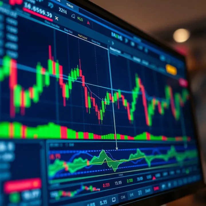 Detailed forex trading charts with candlestick patterns and technical indicators on a digital screen