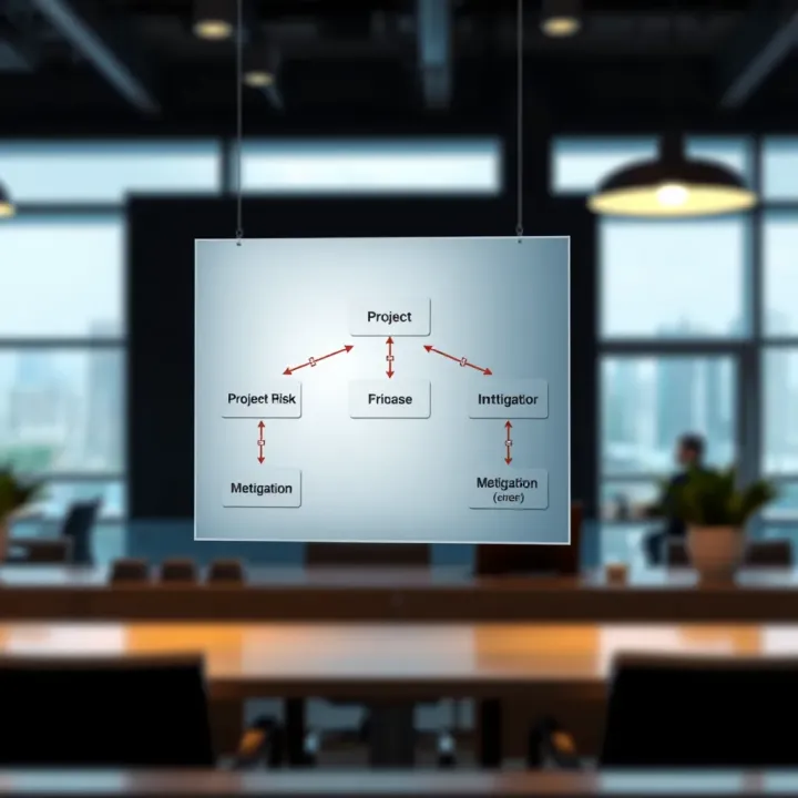 Diagram showing the flow of project risk management from identification to mitigation within a business environment