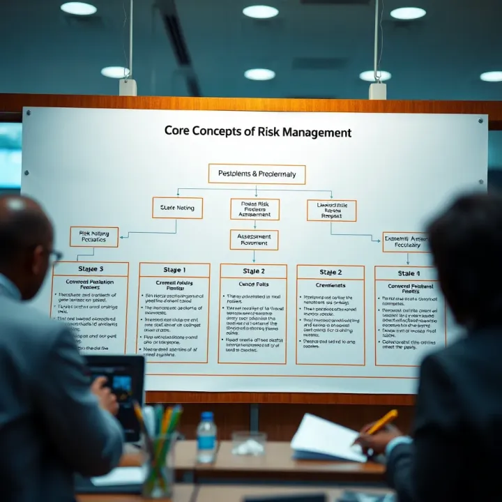 Flowchart showing stages of risk management including identification, assessment, and mitigation strategies